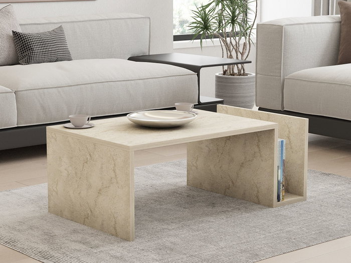 Aucune Mesa de centro MEMO Rectangular Efecto mármol travertino
